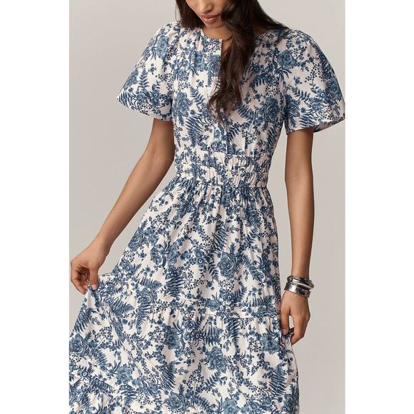 Anthropologie Maeve The Somerset Maxi Dress Blue White Fern Toile - Picture 3 of 12